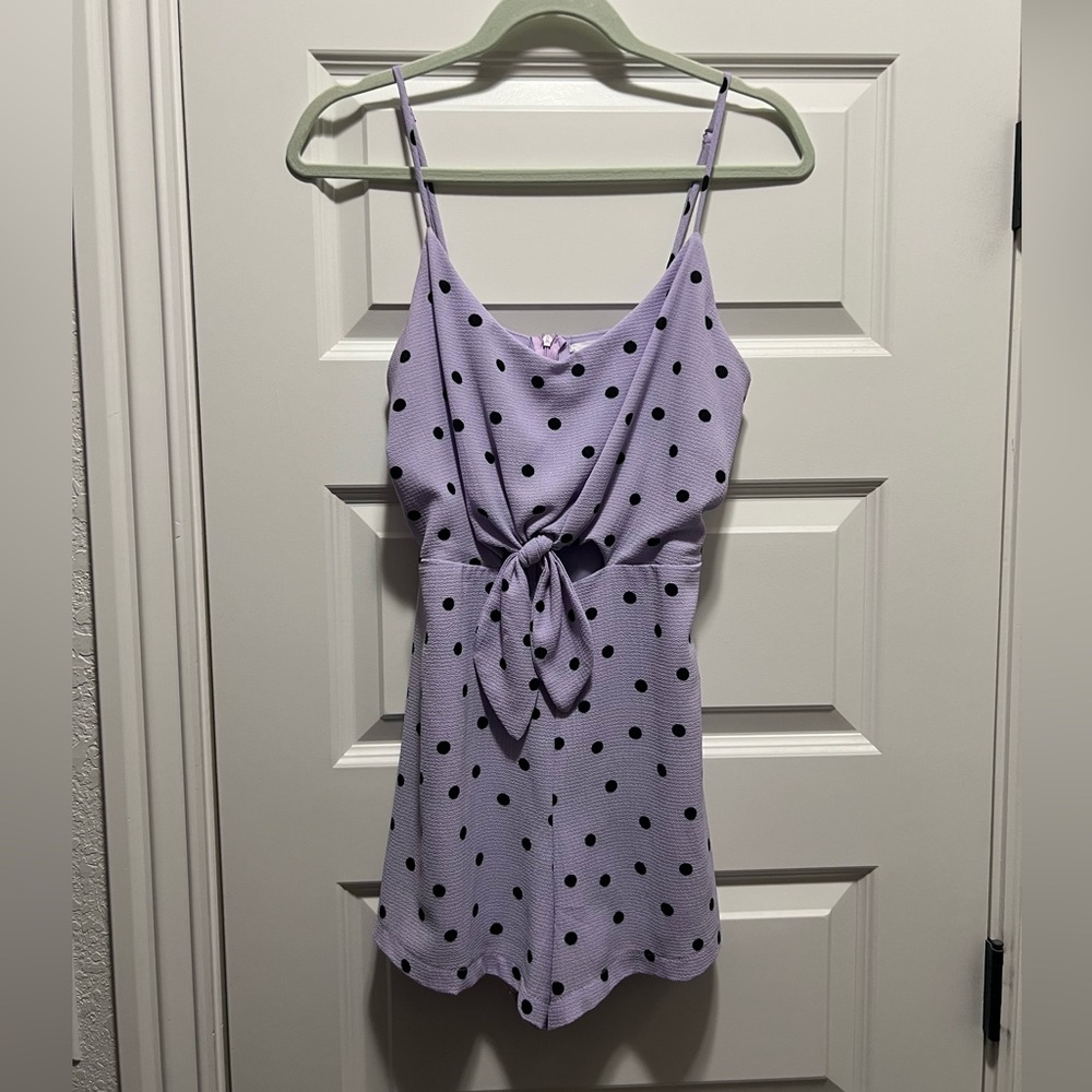 Lavender polka dot romper